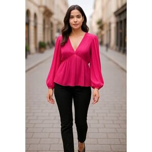 New Banana Republic Women’s Hot Pink Pleated Blouse Top Long Sleeve Size S $150